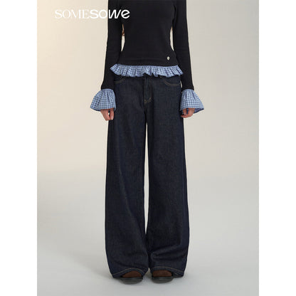 SomeSowe Draped Wide-Leg Jeans Dark Blue