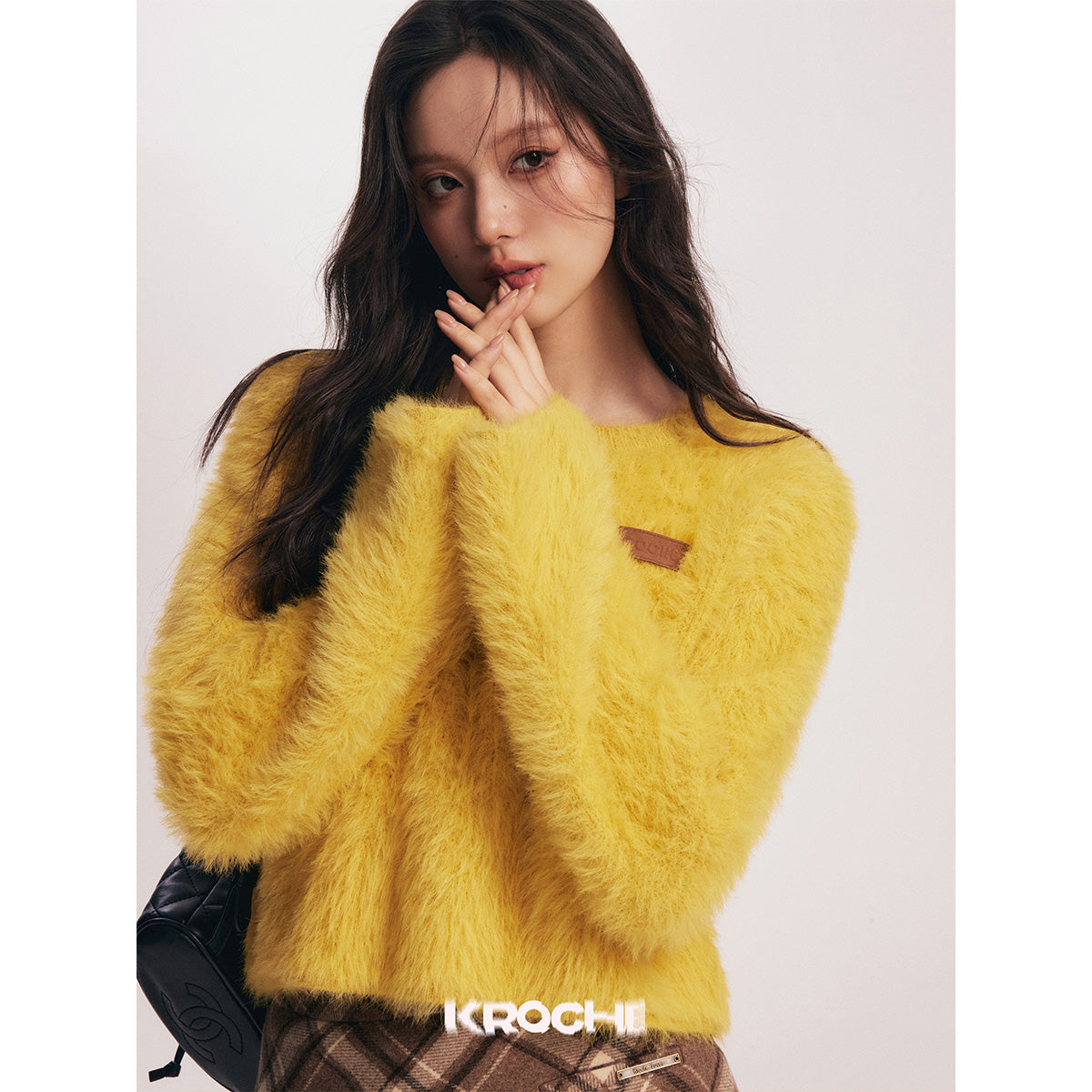 Kroche Imitated Marten Fur Short Sweater Ginger Yellow