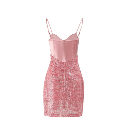 West.Y Satin Glitter Sling Dress Pink