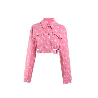 West.Y Full Print Logo Back Chain Denim Jacket Pink