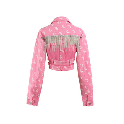 West.Y Full Print Logo Back Chain Denim Jacket Pink