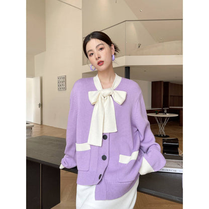 Rumia JO Bowtie Knit Cardigan Purple