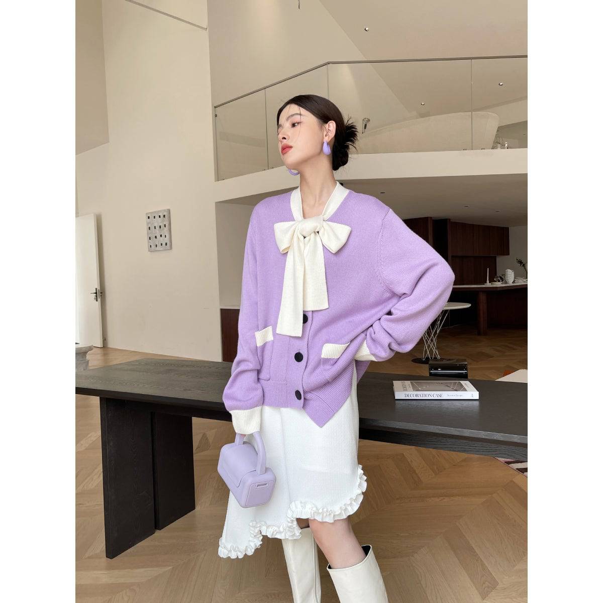 Rumia JO Bowtie Knit Cardigan Purple