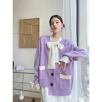 Rumia JO Bowtie Knit Cardigan Purple