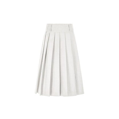 Three Quarters Classic Pleated Long Skirt White