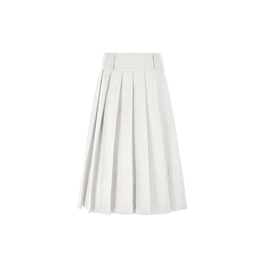 Three Quarters Classic Pleated Long Skirt White