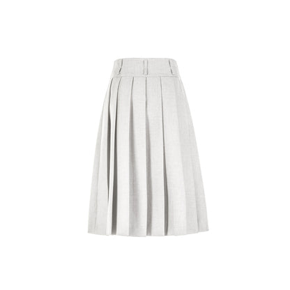 Three Quarters Classic Pleated Long Skirt White