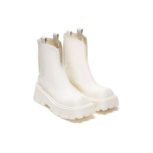 Lost In Echo V-Shape Embroidery Heel Boots White