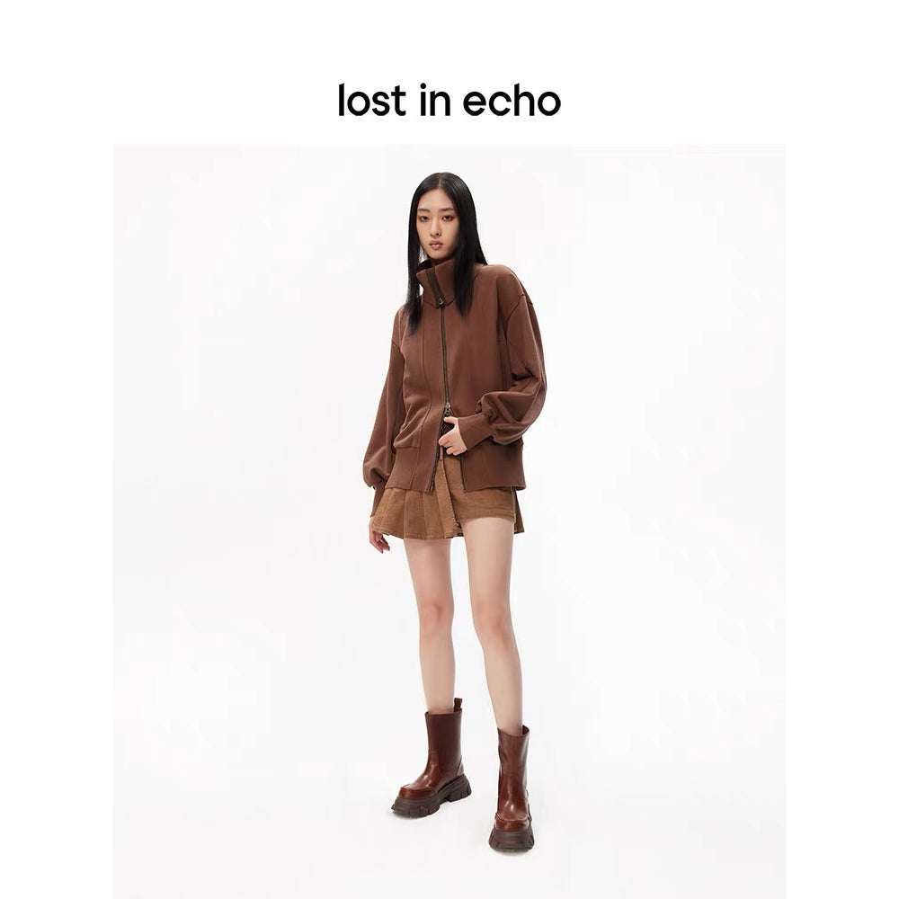 Lost In Echo Wide Heel Leather Boots Brown