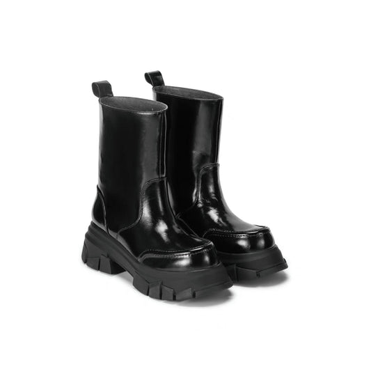 Lost In Echo Wide Heel Leather Boots Black