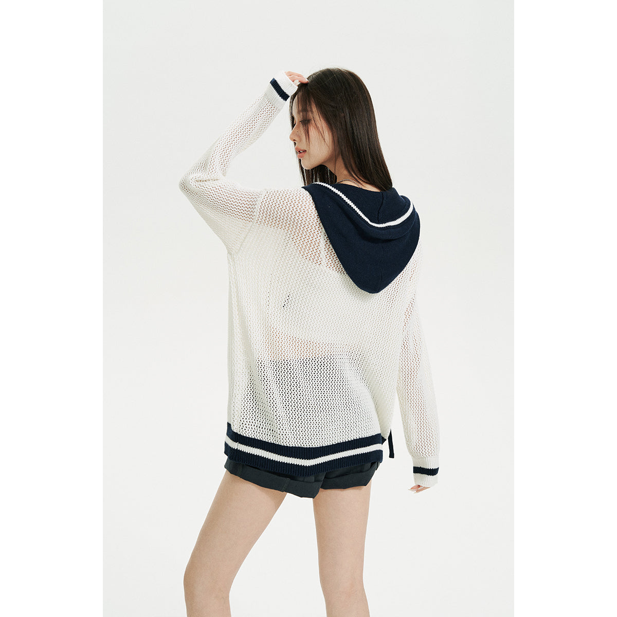 Via Pitti Color Blocked Knit Zip Hoddie White