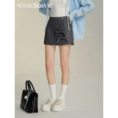 SomeSowe 3D Bow A-Line Mini Skirt Gray