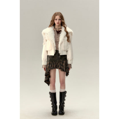 Via Pitti Cargo Pockets Rabbit Fur Jacket Cream