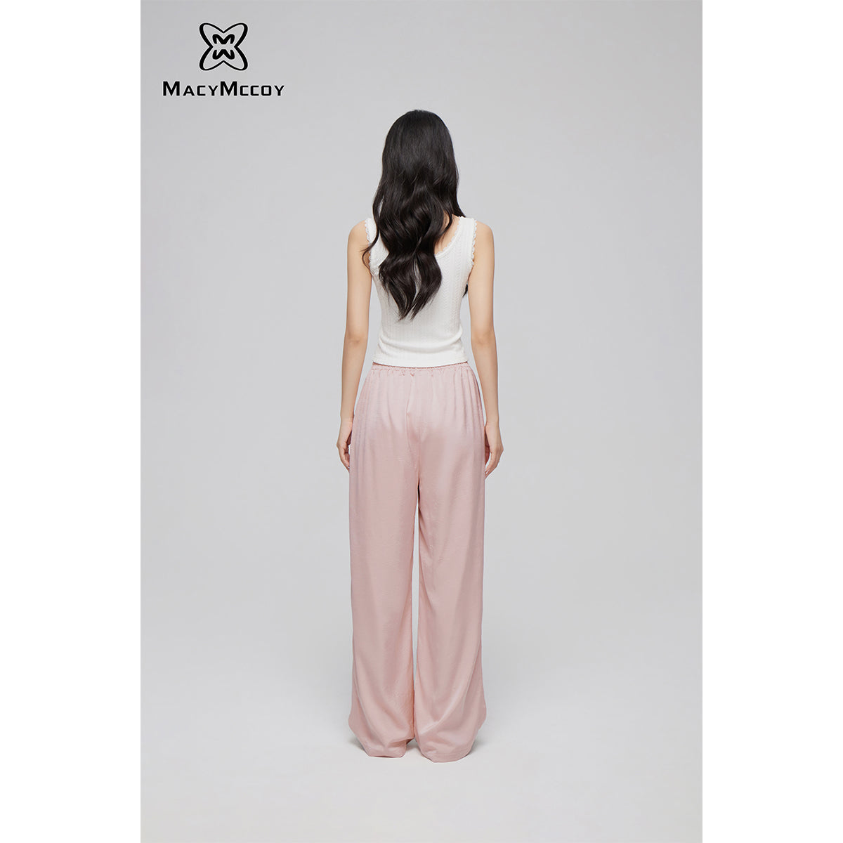 MacyMccoy Ice Silk Drawstring Wide-Leg Pants Pink