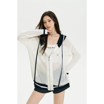 Via Pitti Color Blocked Knit Zip Hoddie White