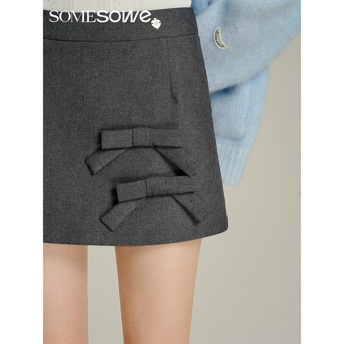 SomeSowe 3D Bow A-Line Mini Skirt Gray