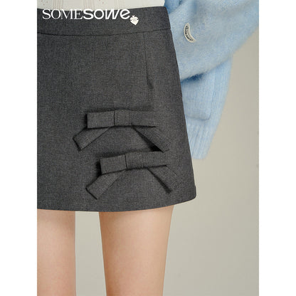 SomeSowe 3D Bow A-Line Mini Skirt Gray