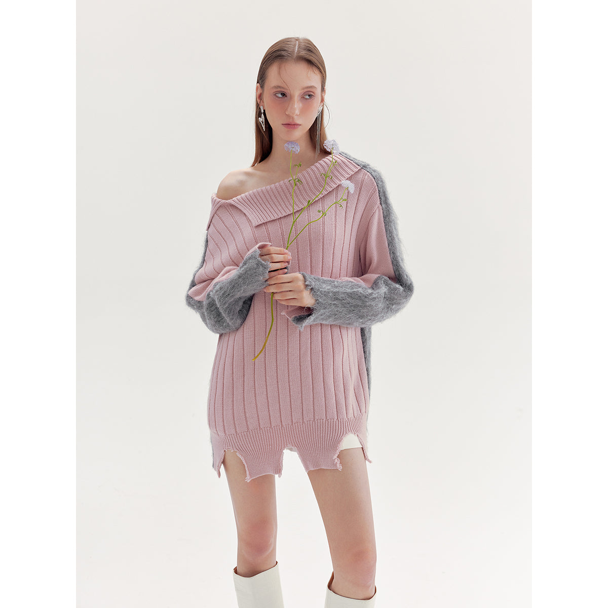 Rumia Florence Knitted Jumper Pink And Grey