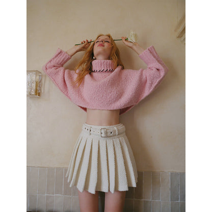 Rocha Roma Tweed Woolen Turtleneck Sweater Pink