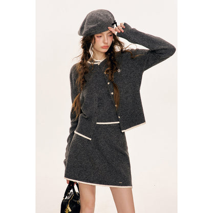 Kroche Color Blocked Edge Woolen Skirt Gray