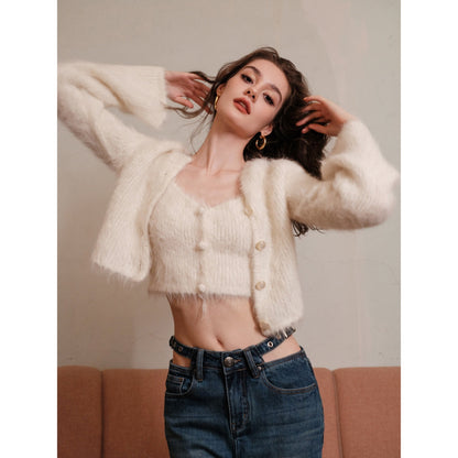 Rocha Roma Alpaca Knitted Lace Cardigan Cream