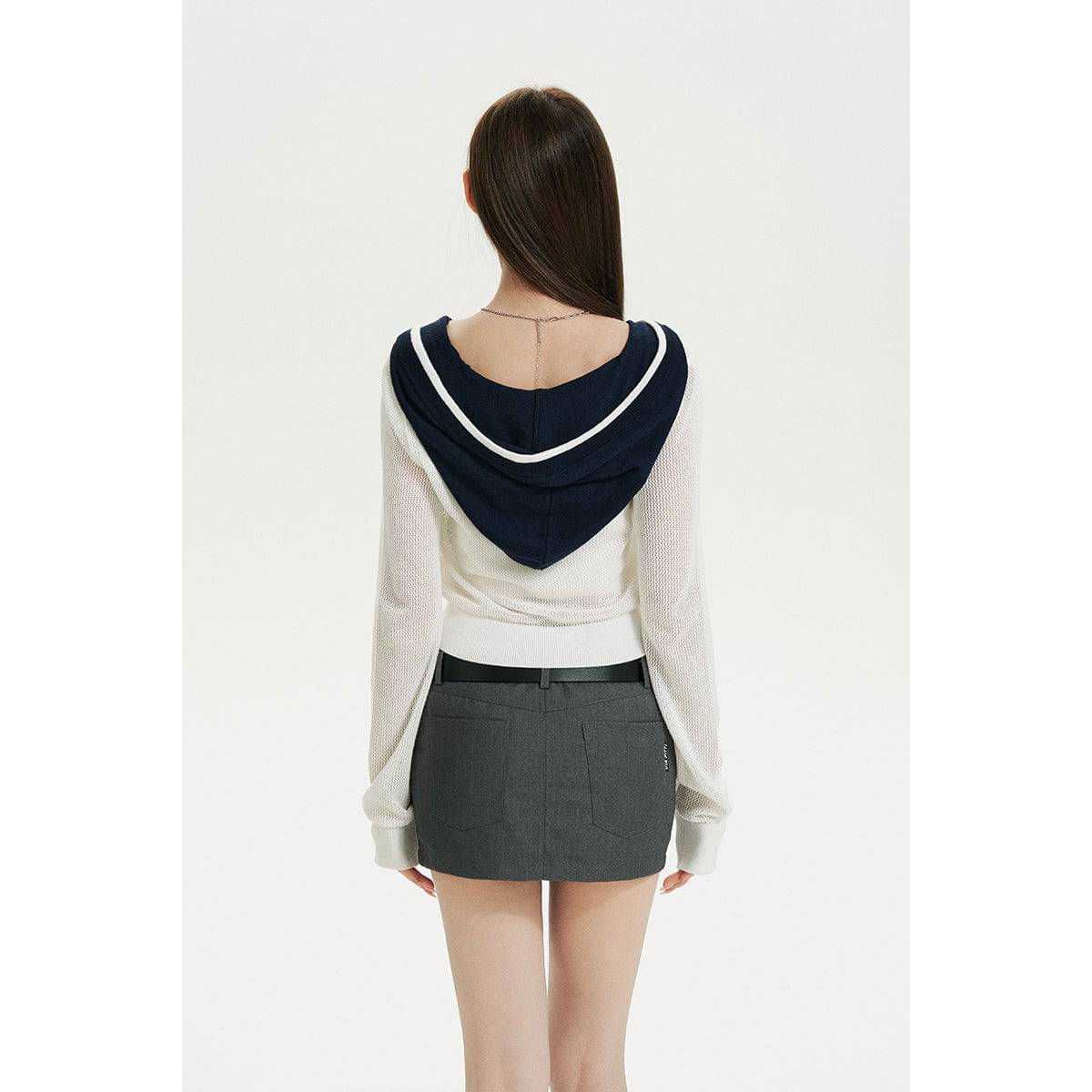 Via Pitti Color Blocked Knit Short Zip Hoddie White