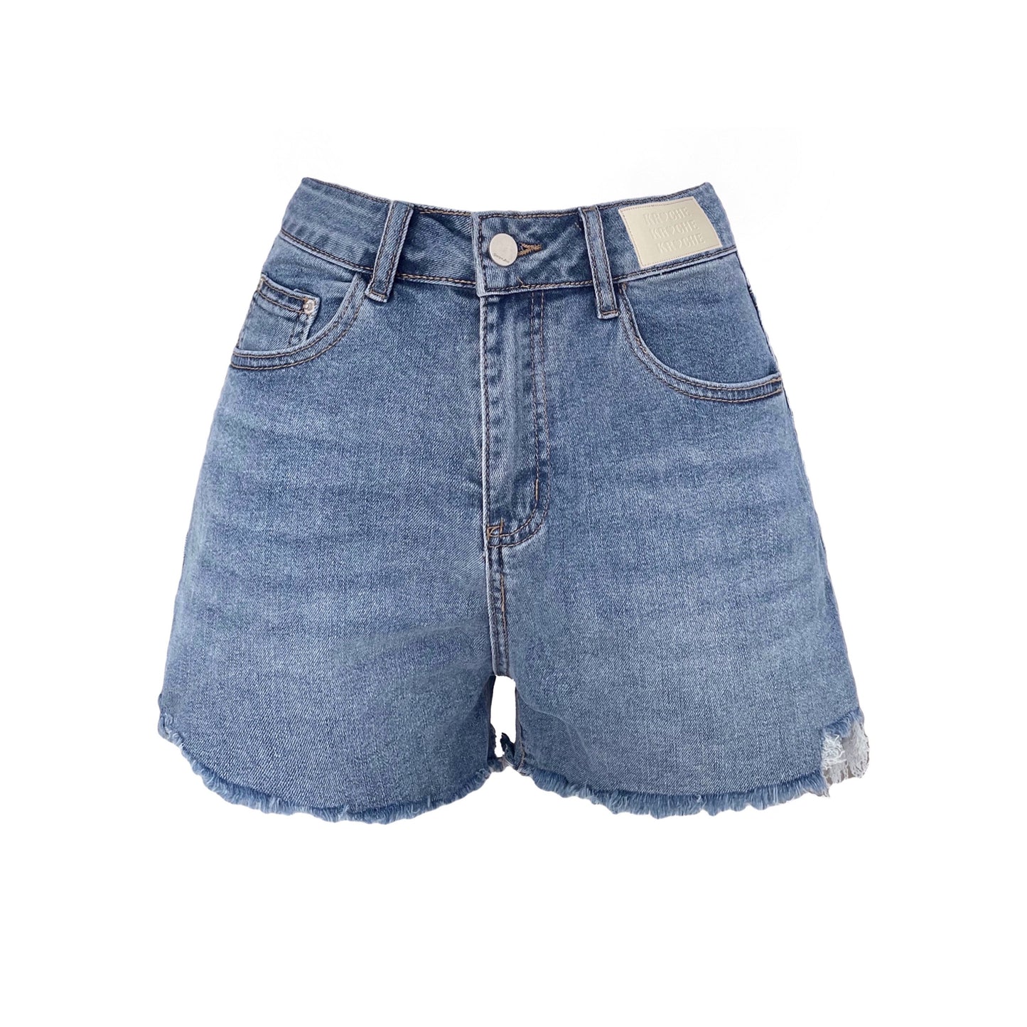 Kroche Embroidery Flower Denim Shorts Blue