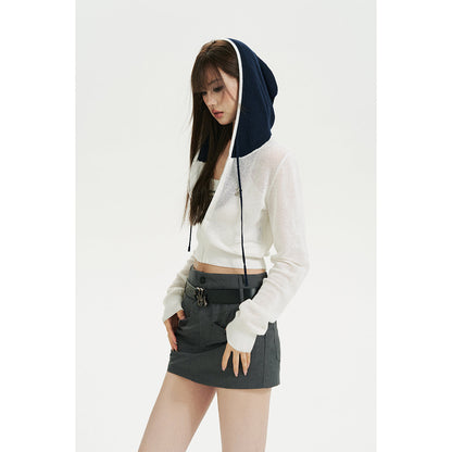 Via Pitti Color Blocked Knit Short Zip Hoddie White