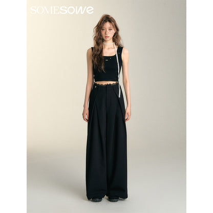 SomeSowe Lace Edge Rivet Knit Vest Black