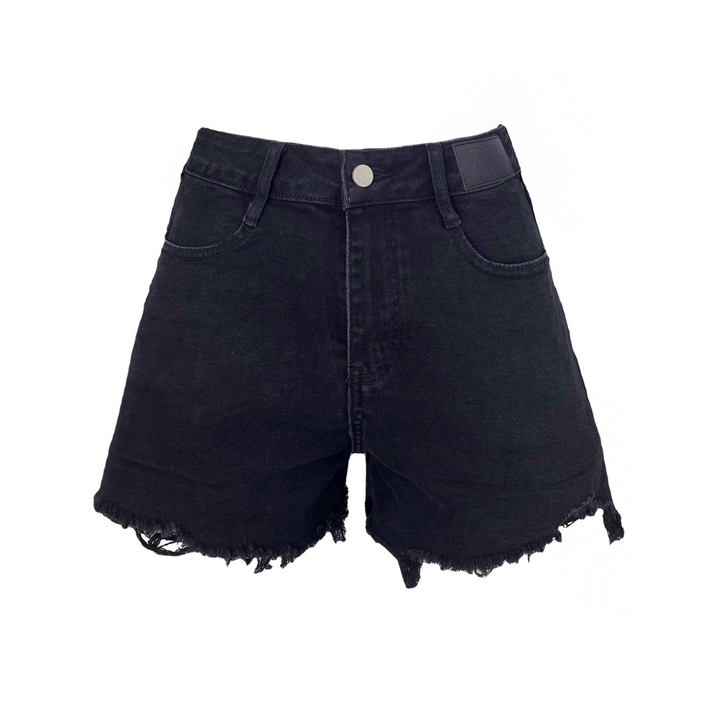 Kroche Embroidery Flower Denim Shorts Black