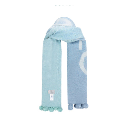 13De Marzo Plush Bear Gradient Knit Scarf Blue