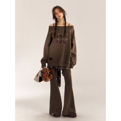 AsGony Retro High Waist Flare Pants Brown