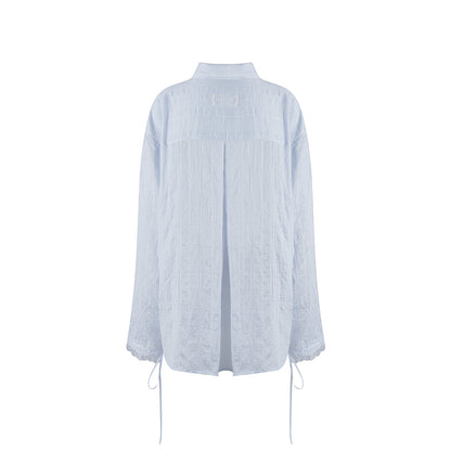 Kroche Lace Patchwork Ribbon Striped Shirt Blue