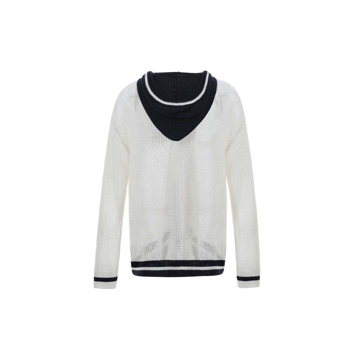 Via Pitti Color Blocked Knit Zip Hoddie White