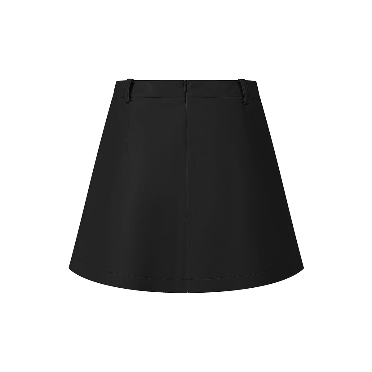 Three Quarters Detachable Belt Leather Skirt Black