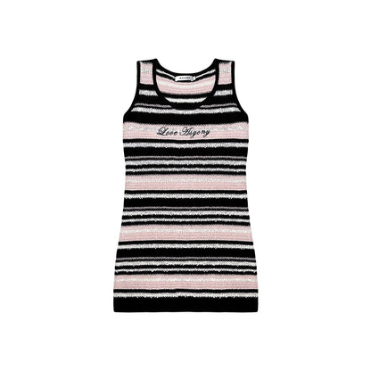 AsGony Color Blocked Striped Knit Dress