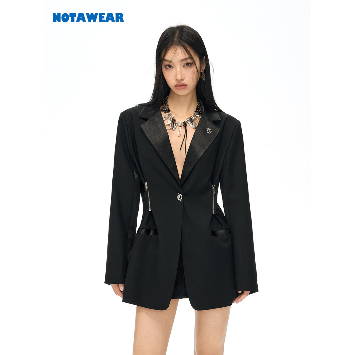 NotAwear Slim Zipper Waist Blazer Black