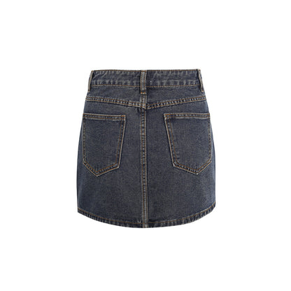 Wildshadow Teddy Bear Pocket Washed Denim Skirt