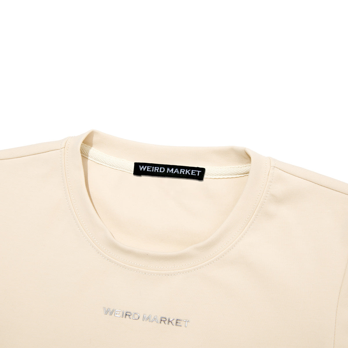 Weird Market Metal Logo Hollow-Out Knit Crop Top Beige