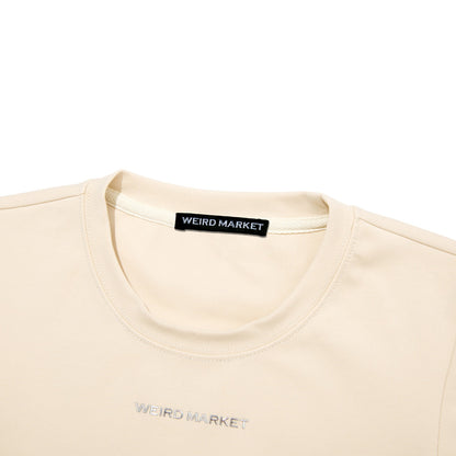 Weird Market Metal Logo Hollow-Out Knit Crop Top Beige