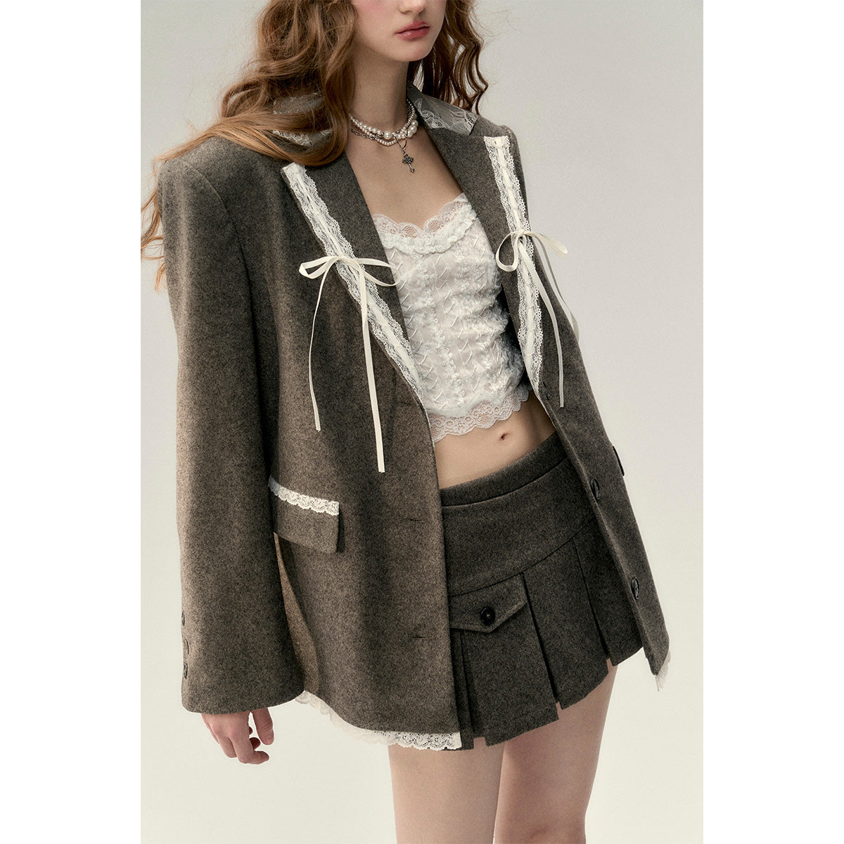 Via Pitti Lace Bow-Knot Patchwork Blazer