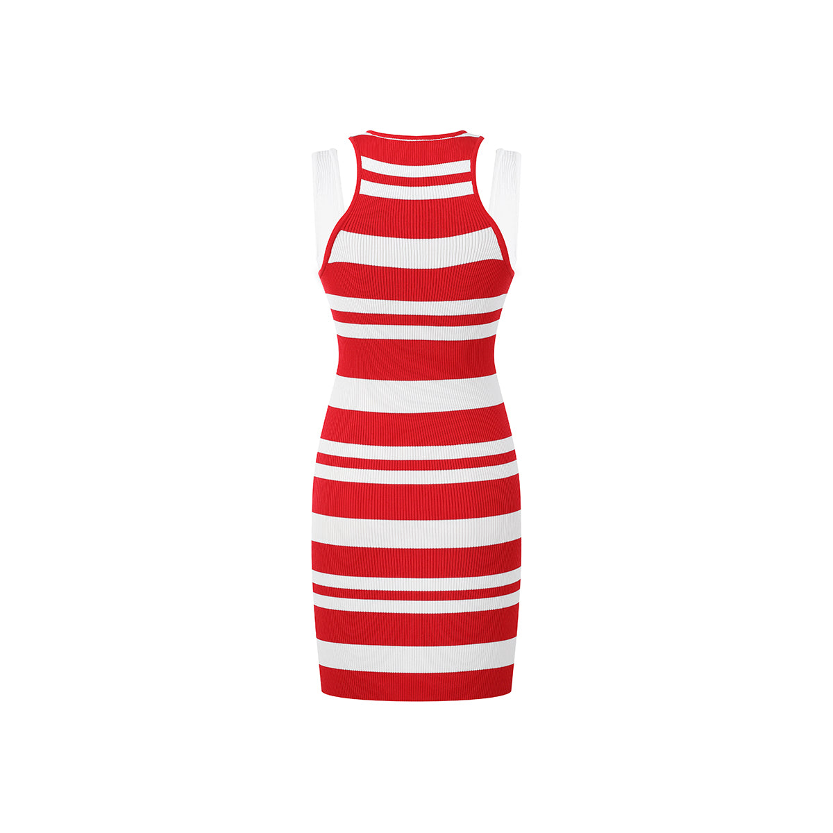 Three Quarters Striped Sleeveless Knit Long Dress Red