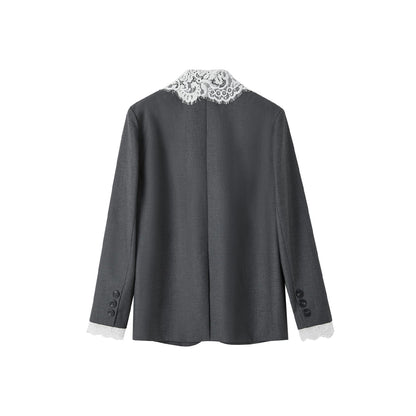 SomeSowe Detachable Lace Collar Blazer Grey