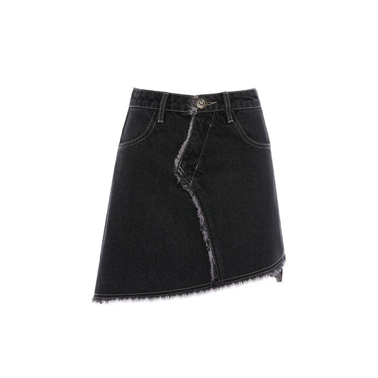 Rocha Roma Irregular Edge Cutting Denim Skirt Black