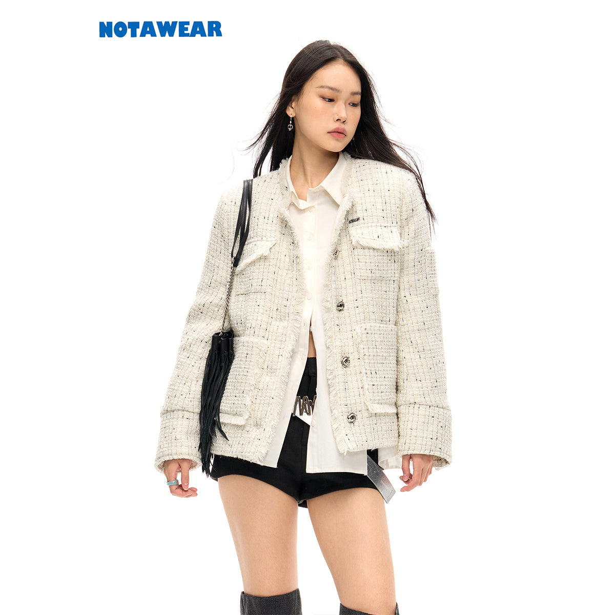 NotAwear Tassel Woolen Tweed Jacket White