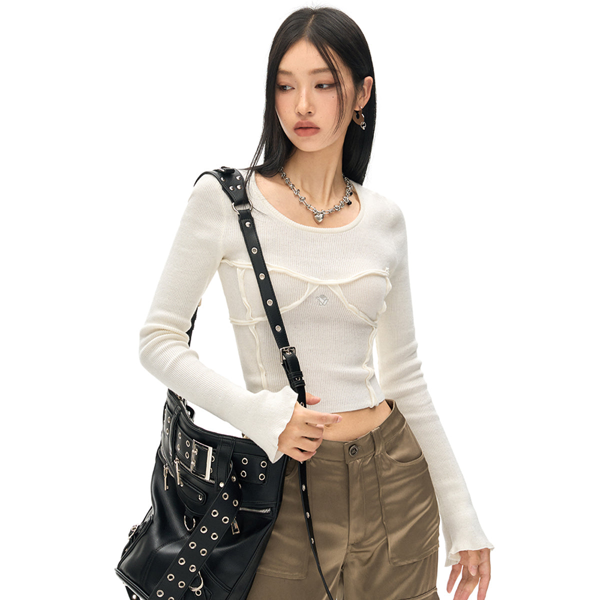 NotAwear Logo Embroidery Stringy Selvedge Knit Top White