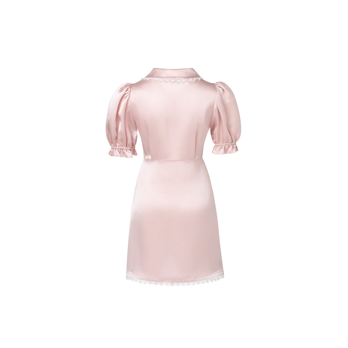 Diana Vevina Puff Sleeve Rhinestone Button Silk Dress Pink