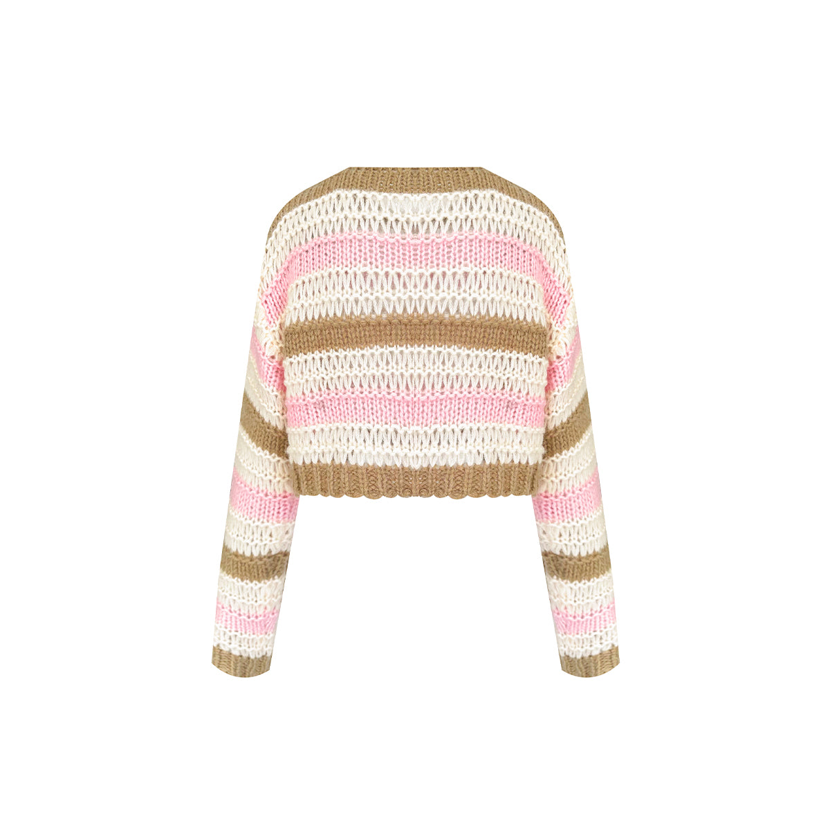 Kroche Color Blocked Striped Hollow Knitted Sweater