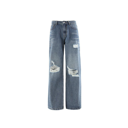 Via Pitti Destroyed Printed Logo Wide-Leg Jeans