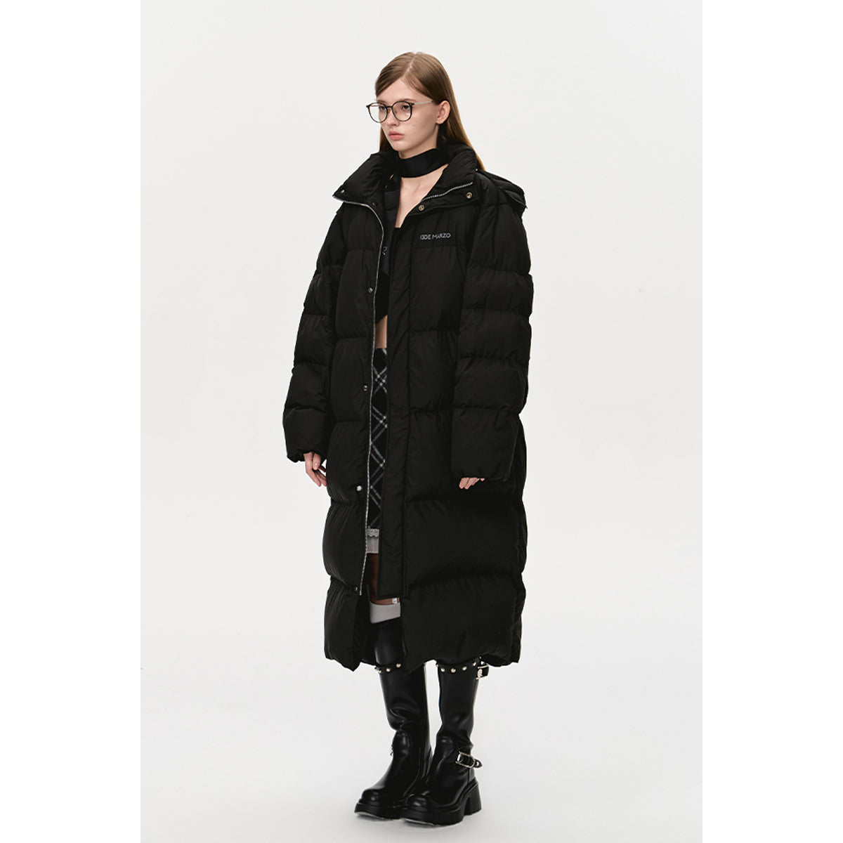 13De Marzo Back Plush Bear Long Down Jacket Black